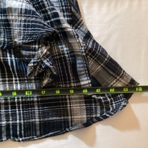 Pilcro by Anthropologie Plaid Ruffle Neck Blouse Navy Cream Medium - Picture 8 of 11